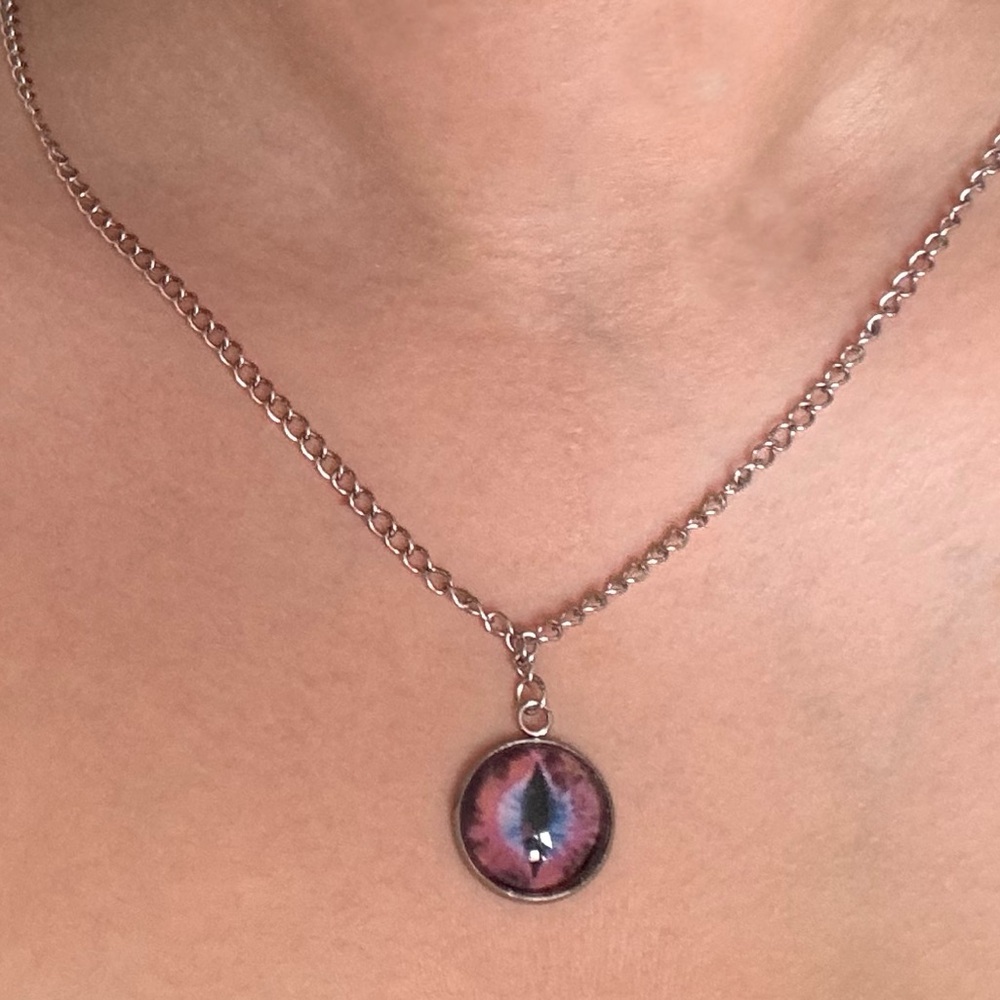 Blue/Purple Mythical Creature Cat Eye Silver Necklace